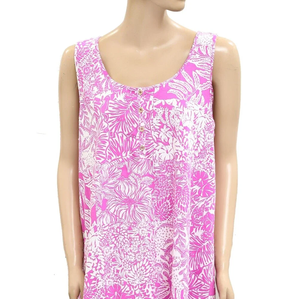 Lilly Pulitzer Lela Henley Tank Mini Dress Printed Cotton Sleeveless XL 279318 - Picture 8 of 11